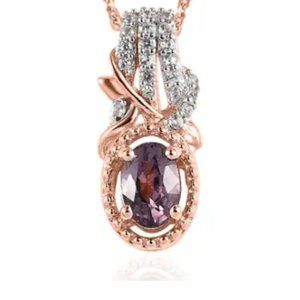 Lavender Spinel and White Zircon Pendant Necklace 20 Inches in Vermeil Rose Gold